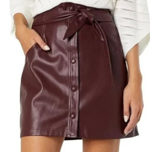 Bishop & Young Burgundy Vegan Leather Mini Skirt Small Button Up Tie Waist Retro